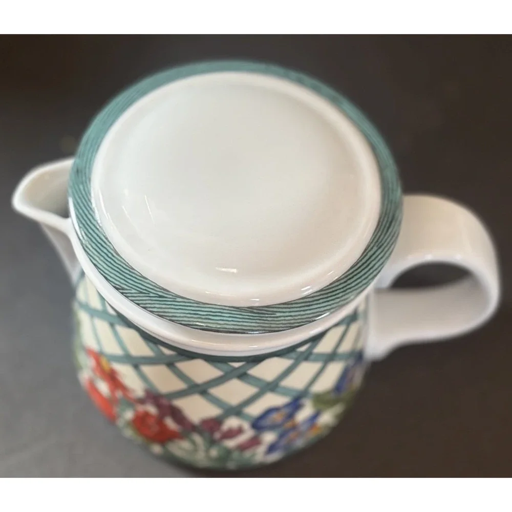 Dansk Nordic Garden Creamer Pitcher w/ Lid Ceramic Denmark Floral Lattice Design